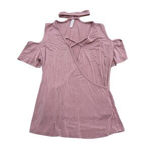 Women’s Chocolate Cold Shoulder Choker Top Peach Rayon Spandex